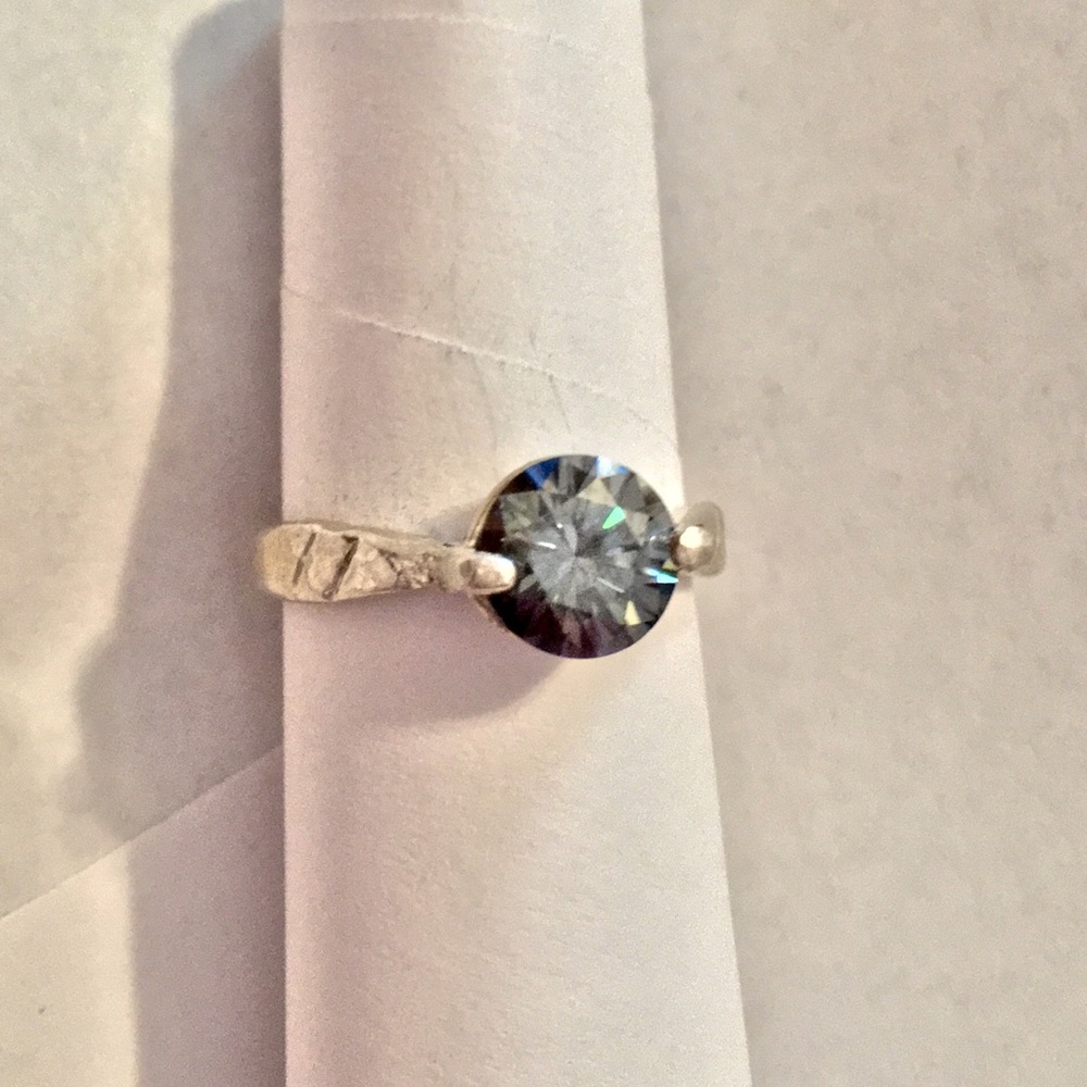 Exotic clear black moissanite ring sterling silver